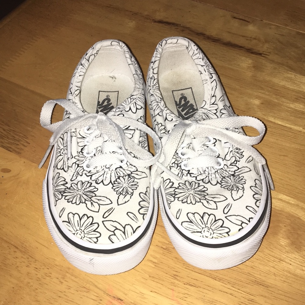 Girls vans black and white floral